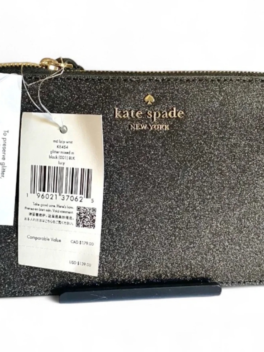 kate Spade Lucy Black Glitter Zip Wristlet Clutch - Picture 10 of 11